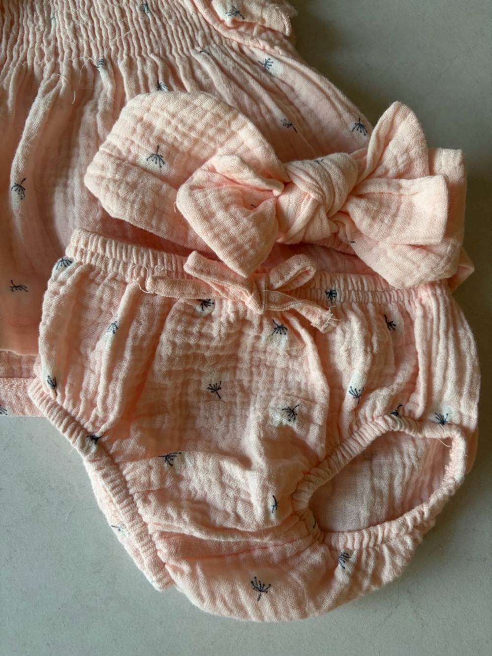 Rachel Zoe Peach Ruffle Muslin Dress with Matching Bloomers & Bow - Picture 3 of 4